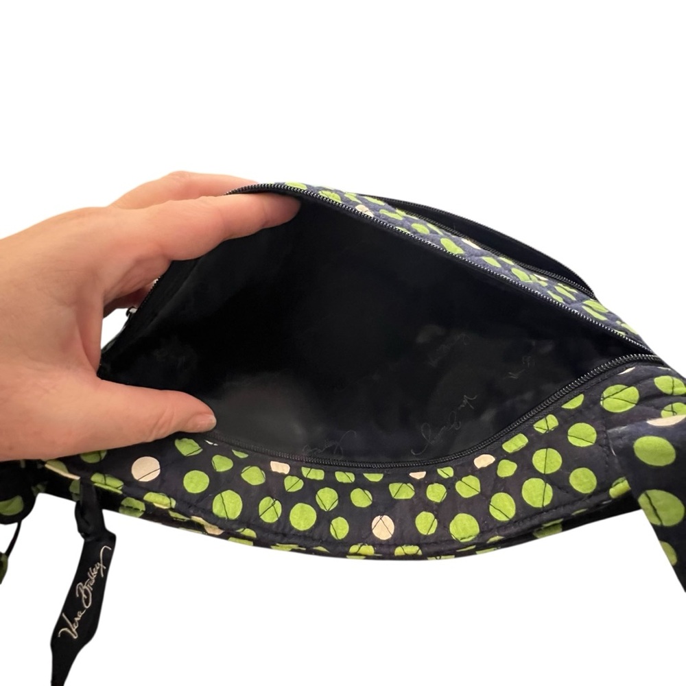 Vera Bradley Lucky Dots Hipster Quilted Crossover Purse 3 Zipper Navy Green - Picture 8 of 16